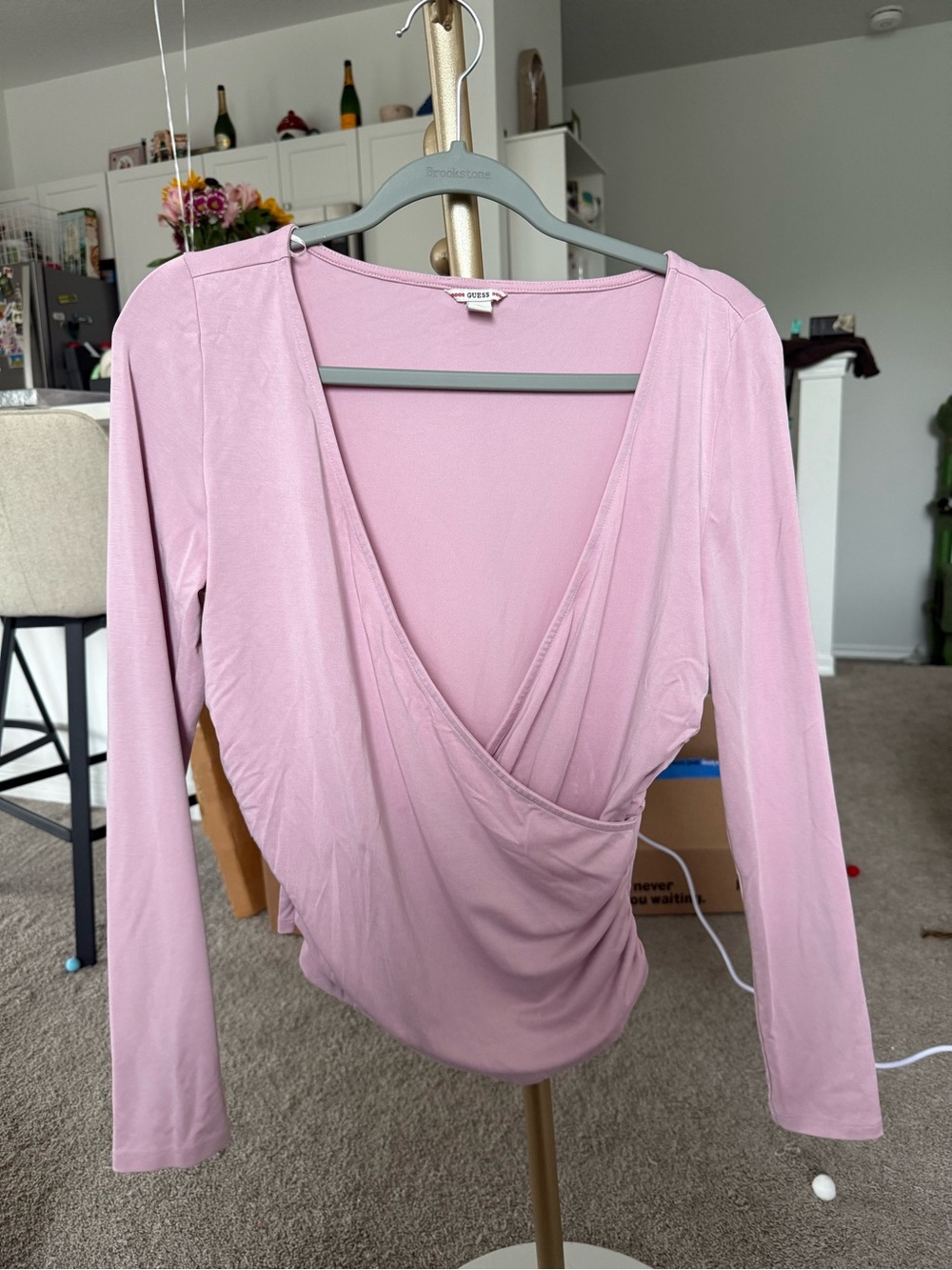 Guess Mauve Pink Long-Sleeve Surplice Wrap Top